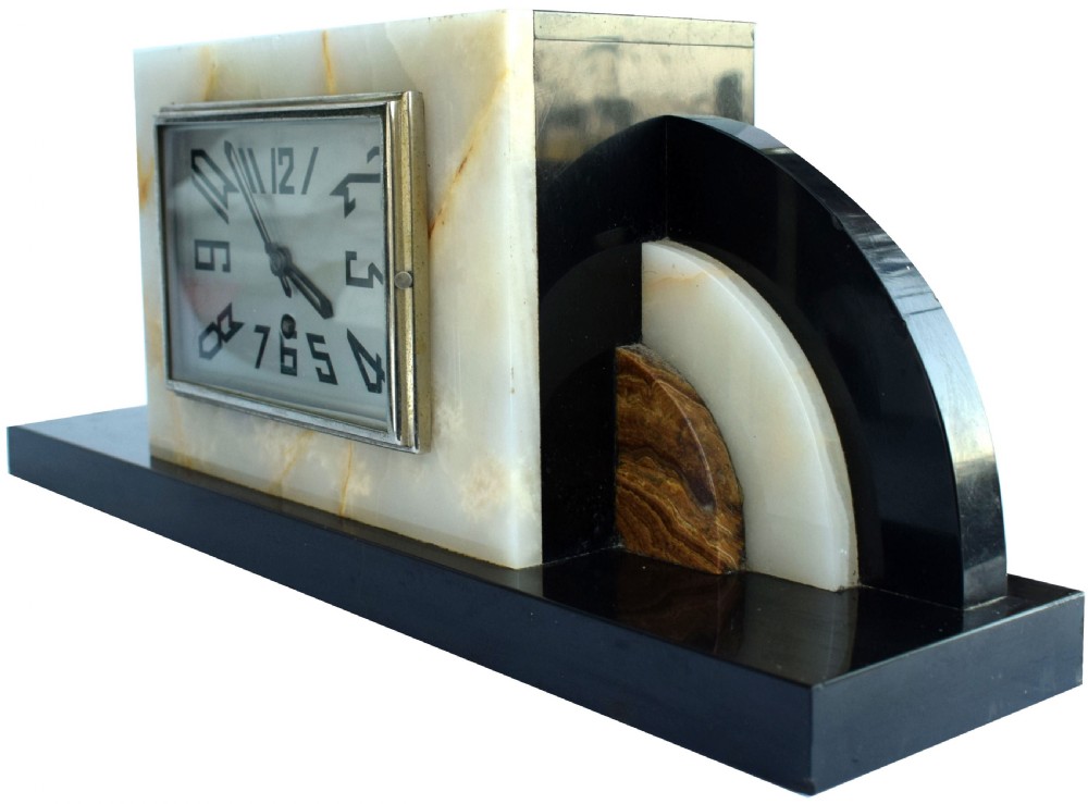 Large Art Deco Solid Marble Mantle Clock, c1930 View II
