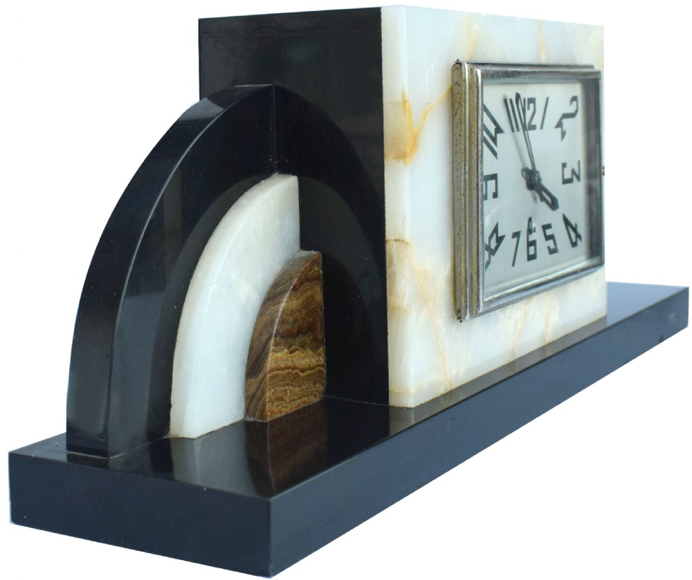 Large Art Deco Solid Marble Mantle Clock, c1930 View III