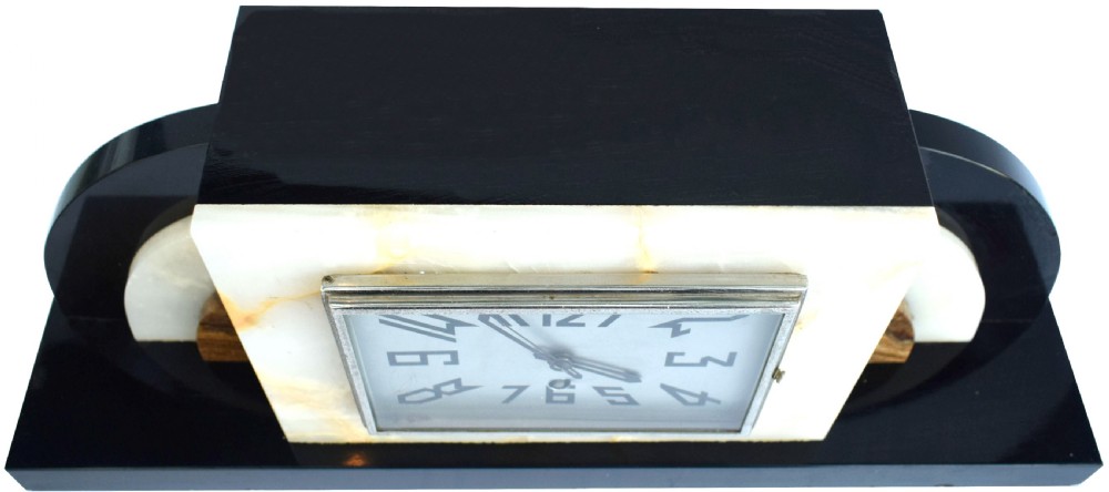 Large Art Deco Solid Marble Mantle Clock, c1930 View IV