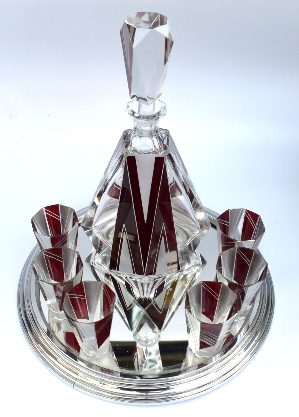 Art Deco Glass & Enamel Decanter Set, c1930 View II