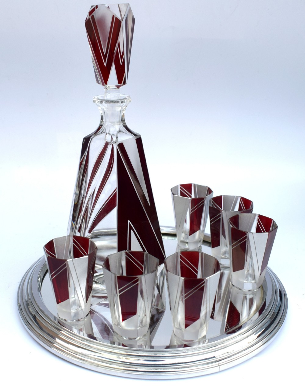 Art Deco Glass & Enamel Decanter Set, c1930 View III