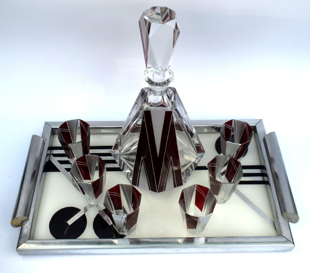 Art Deco Glass & Enamel Decanter Set, c1930 View V