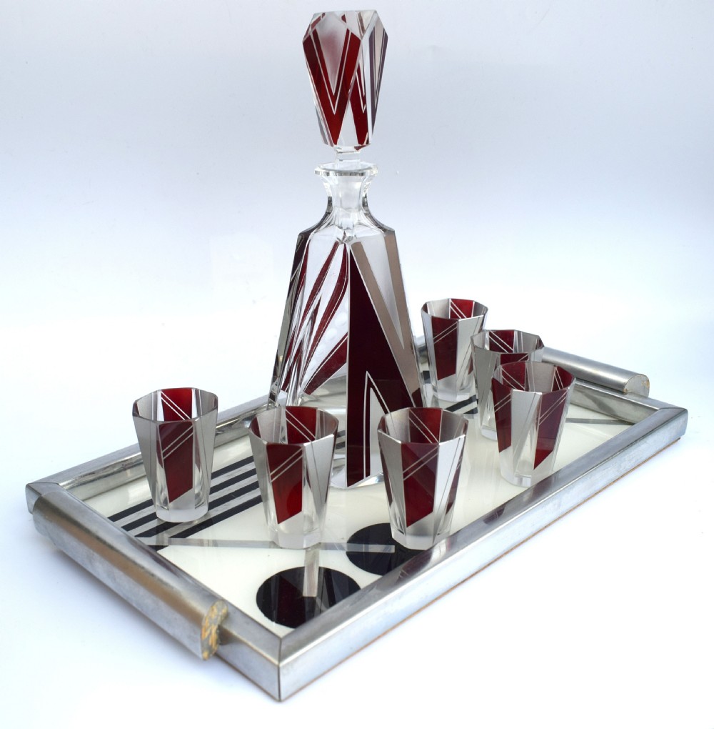 Art Deco Glass & Enamel Decanter Set, c1930 View VI