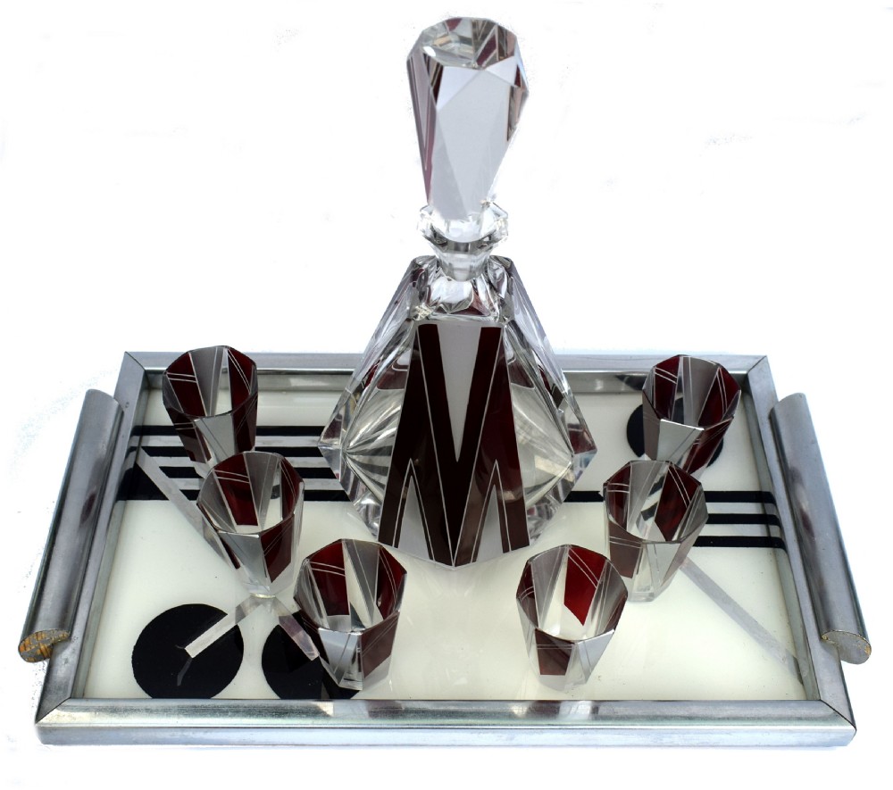 Art Deco Glass & Enamel Decanter Set, c1930 View VII