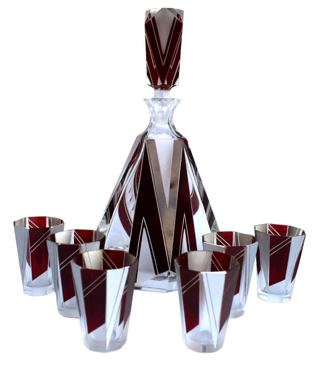 Art Deco Glass & Enamel Decanter Set, c1930 View VIII
