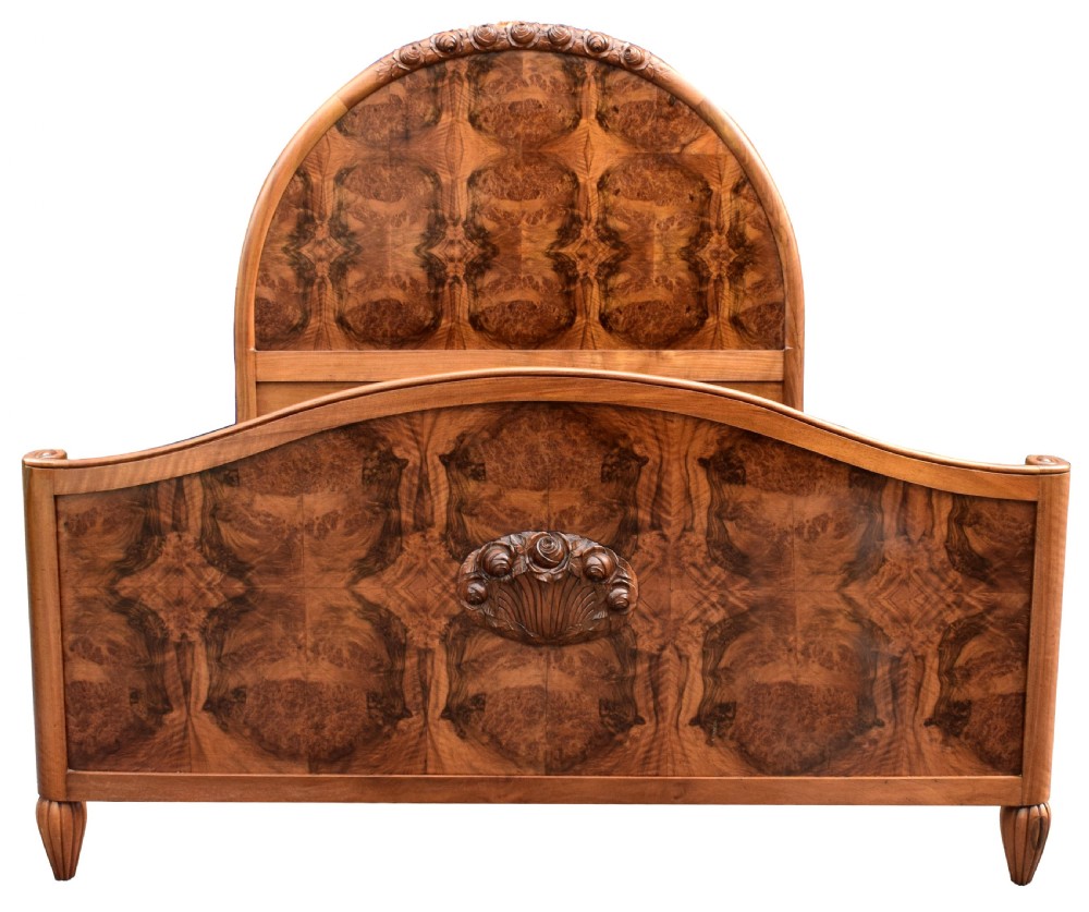 Art Deco King Size French Walnut Bed, c1930s