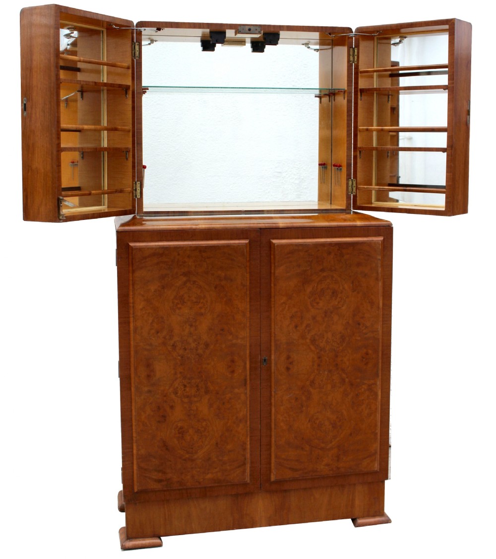 Art Deco 1930's Walnut Fronted Cocktail Drinks Cabinet View III