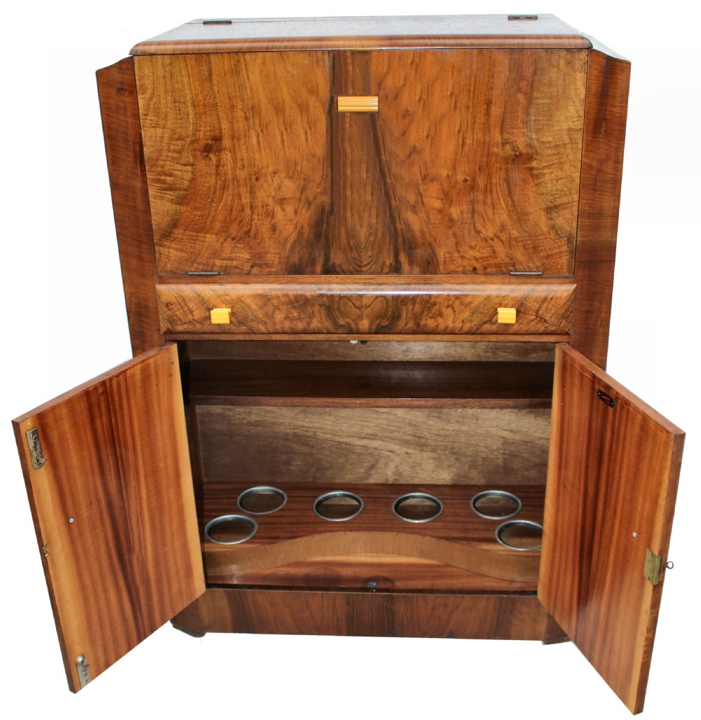 Art Deco Walnut Upright Cocktail Cabinet, c1930's  View V