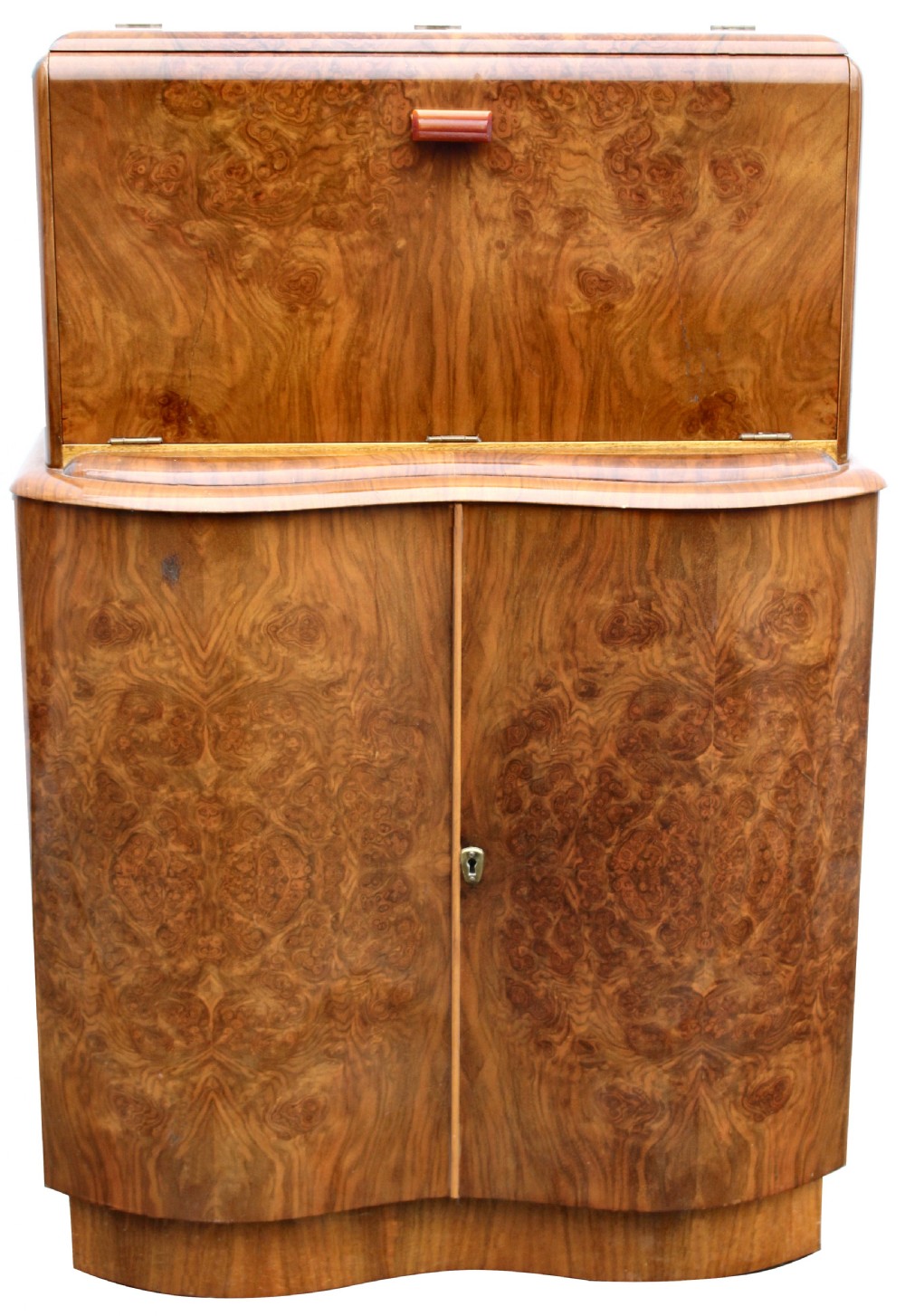 Art Deco Serpentine Fronted Cocktail Cabinet In Walnut, c1938