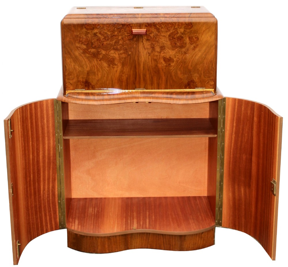 Art Deco Serpentine Fronted Cocktail Cabinet In Walnut, c1938 View IV