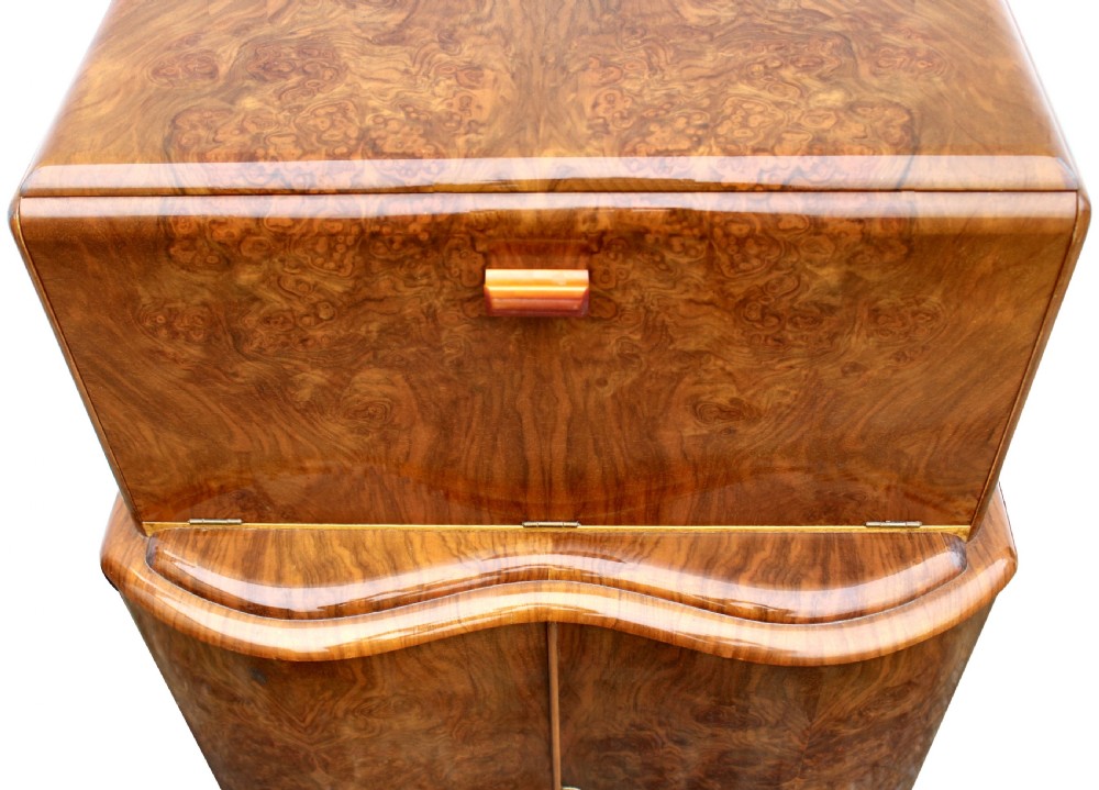 Art Deco Serpentine Fronted Cocktail Cabinet In Walnut, c1938 View V