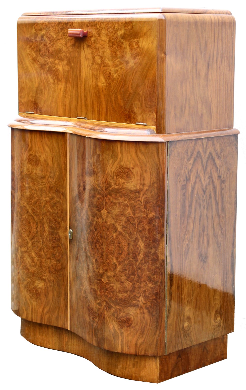 Art Deco Serpentine Fronted Cocktail Cabinet In Walnut, c1938 View VI