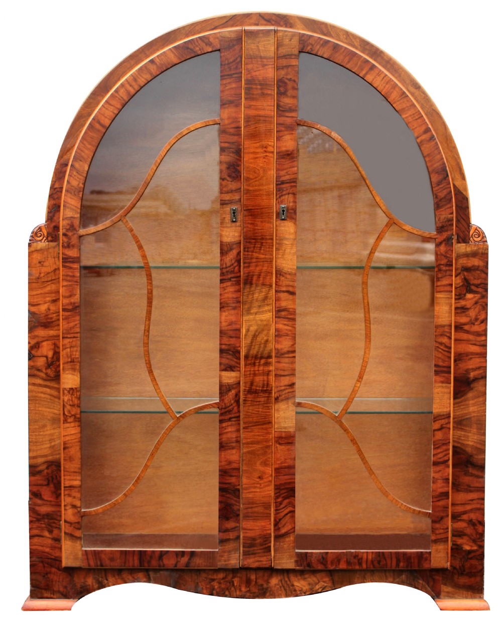 Art Deco Heavily Figured Walnut Display Cabinet, c1930