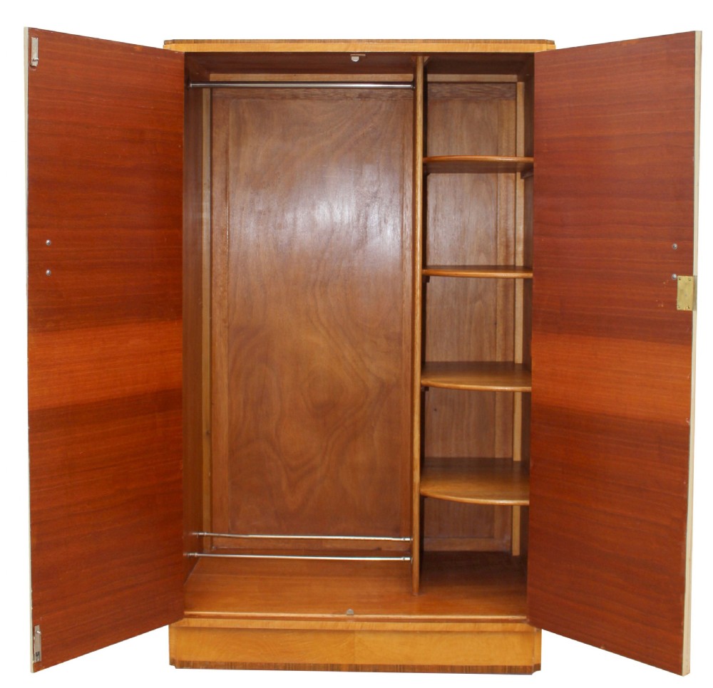 Art Deco Blonde Tiger Grain Birch Gents Wardrobe, c1930 View II