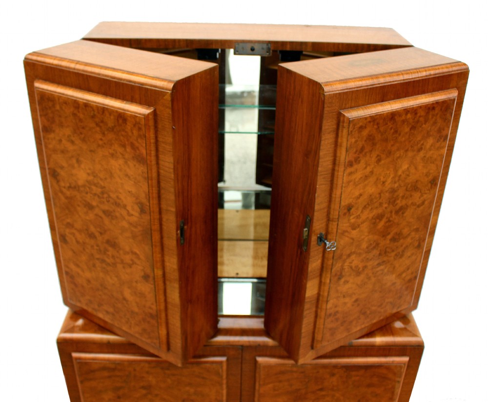 Art Deco 1930's Walnut Fronted Cocktail Drinks Cabinet View IX