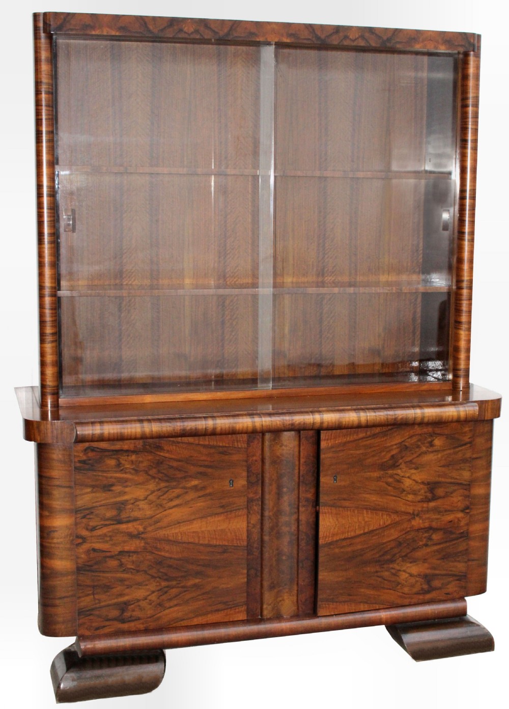 Art Deco Figured Walnut Bookcase, Circa 1930 View IX