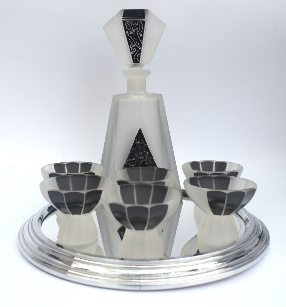 Art Deco Glass and Enamel Decanter Set, Circa 1930 View VI
