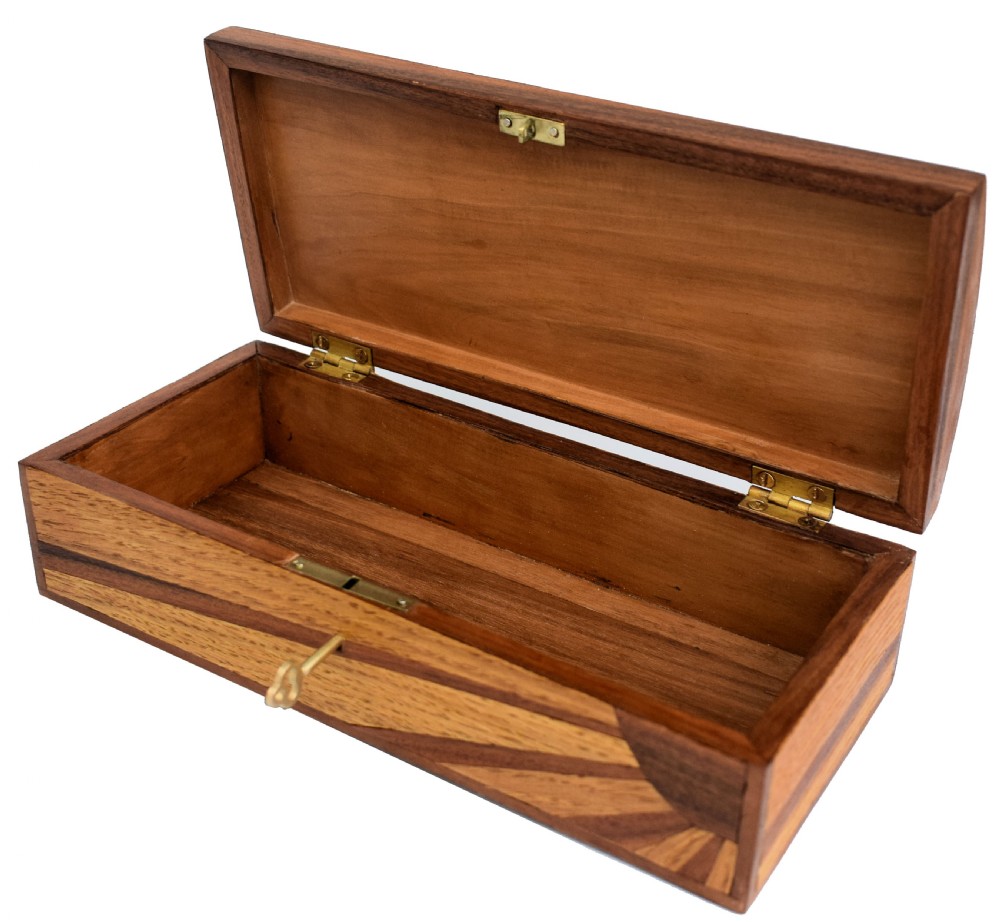 Large Art Deco 'Sunray' Inlaid box With Key View II