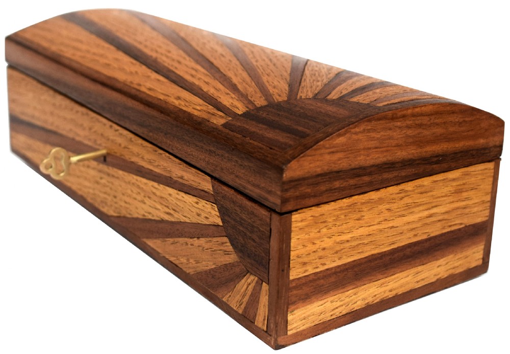 Large Art Deco 'Sunray' Inlaid box With Key View III