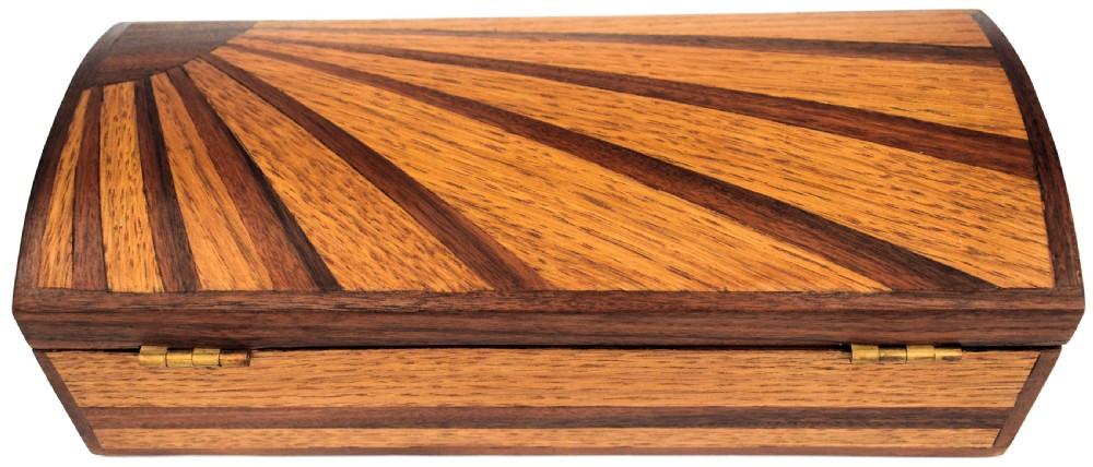 Large Art Deco 'Sunray' Inlaid box With Key View IV