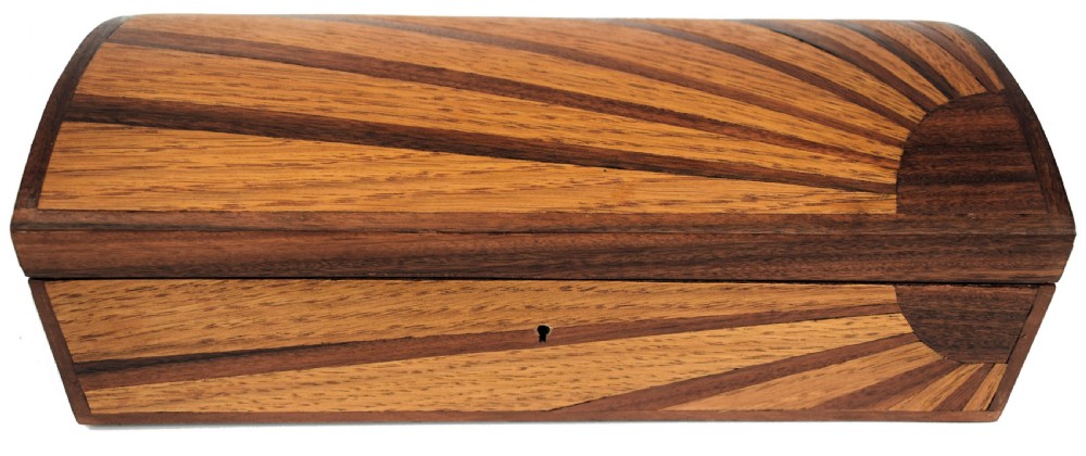 Large Art Deco 'Sunray' Inlaid box With Key View V