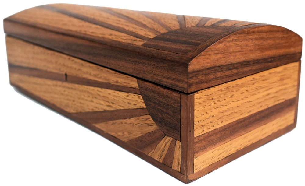 Large Art Deco 'Sunray' Inlaid box With Key View VI