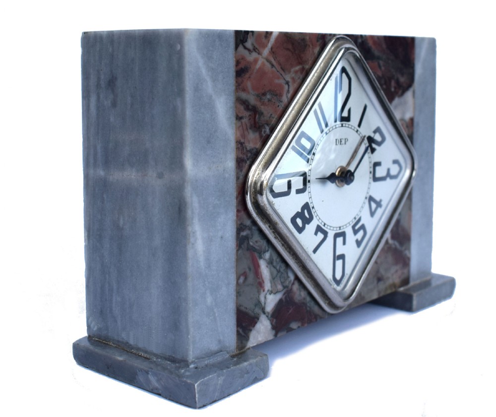 Art Deco French Marble Clock By Dep, c1930's View II