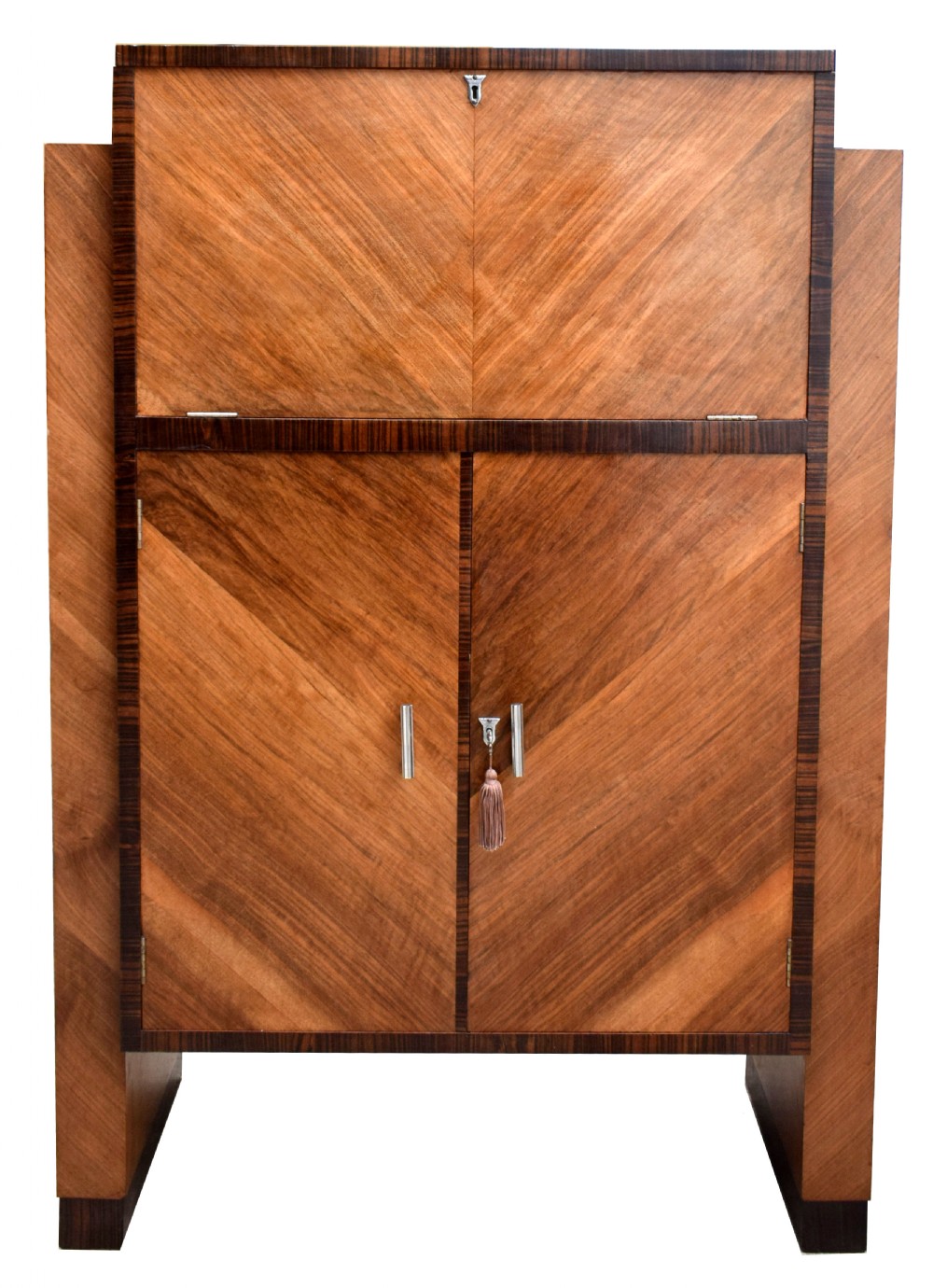 Art Deco Modernist Cocktail Cabinet, Dry Bar in Walnut & Macassar Ebony, c1930