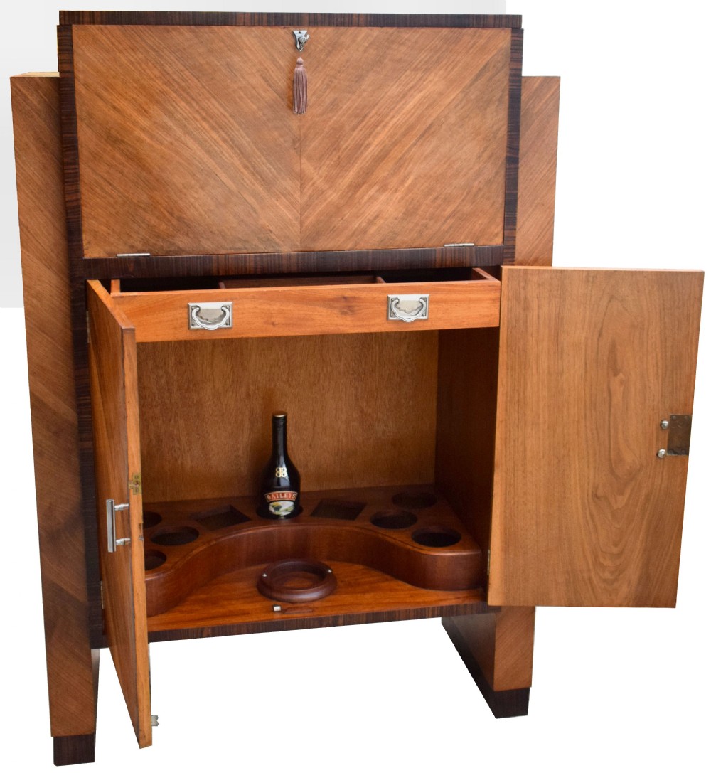 Art Deco Modernist Cocktail Cabinet, Dry Bar in Walnut & Macassar Ebony, c1930 View IV