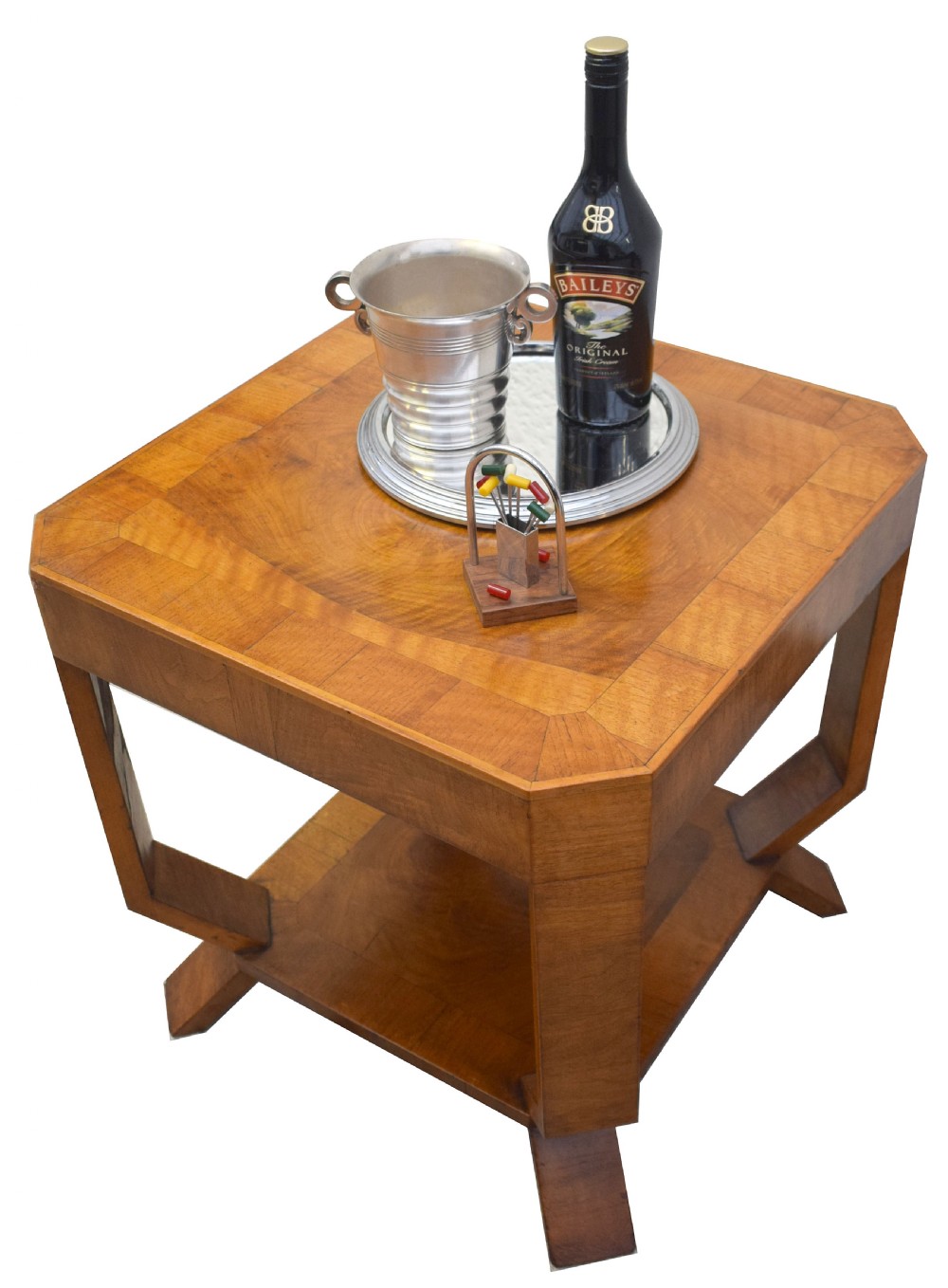 1930's Art Deco Occasional Two Tier Walnut Table, Circa 1930 View IV
