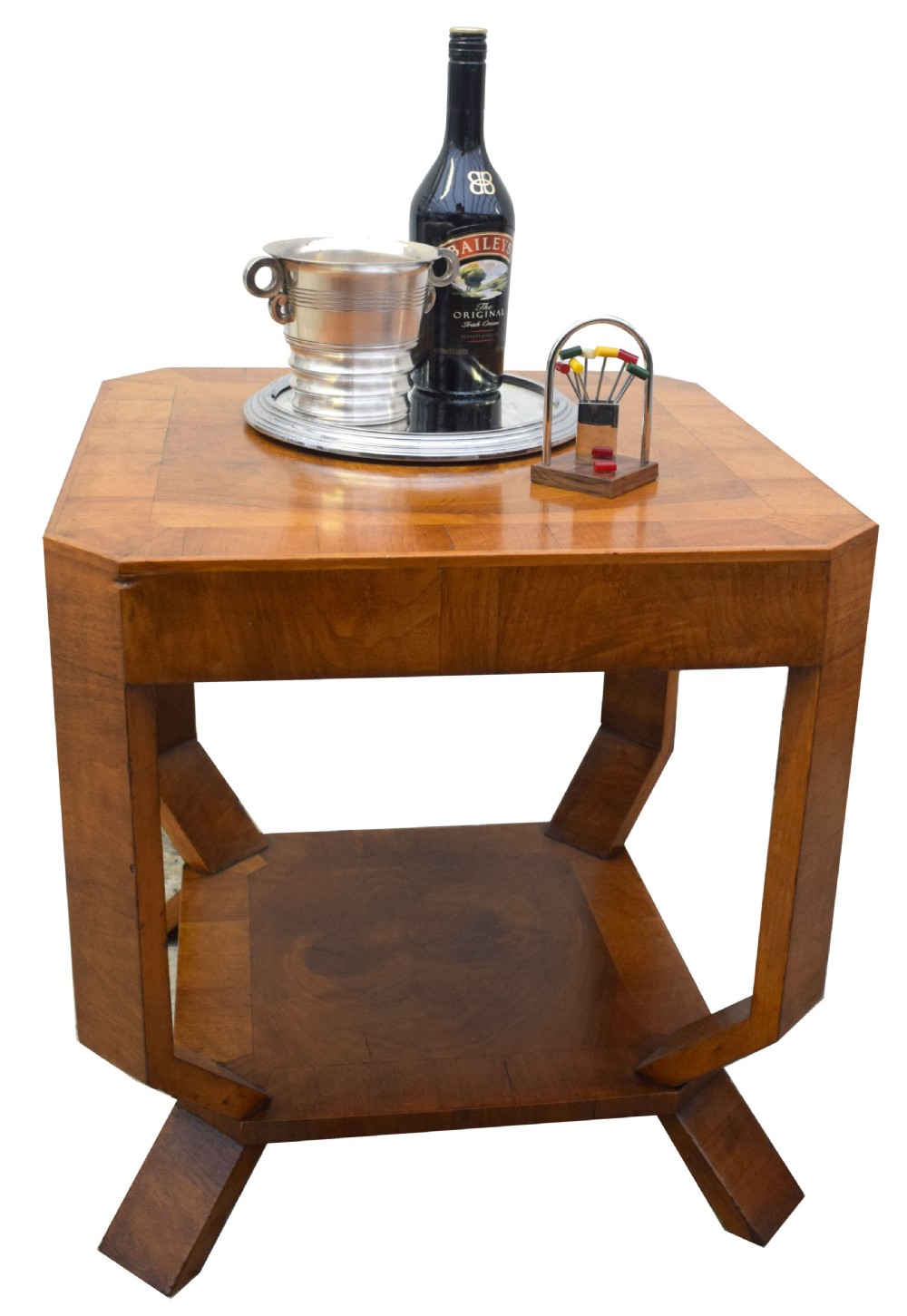1930's Art Deco Occasional Two Tier Walnut Table, Circa 1930 View V