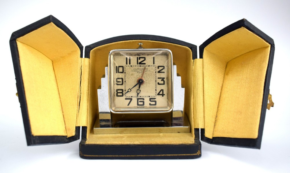 Art Deco Skyscraper Chrome Alarm Clock, French, c1930