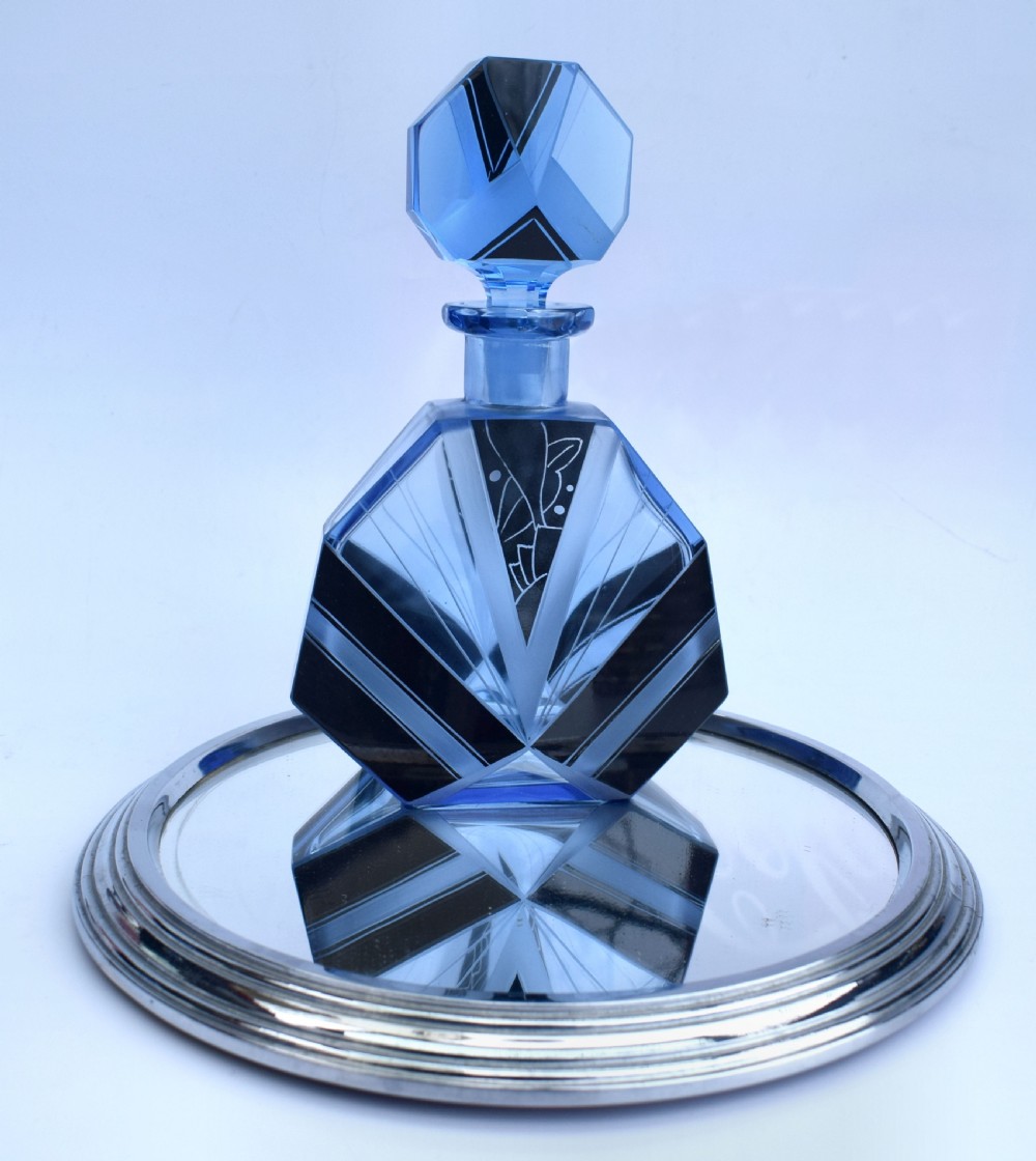Art Deco Blue Glass Whisky Decanter Set, c1930 View III