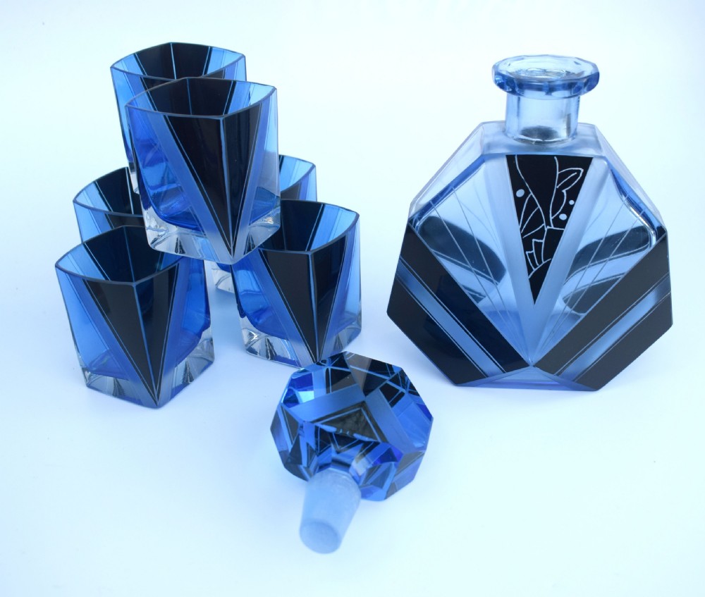 Art Deco Blue Glass Whisky Decanter Set, c1930 View VI