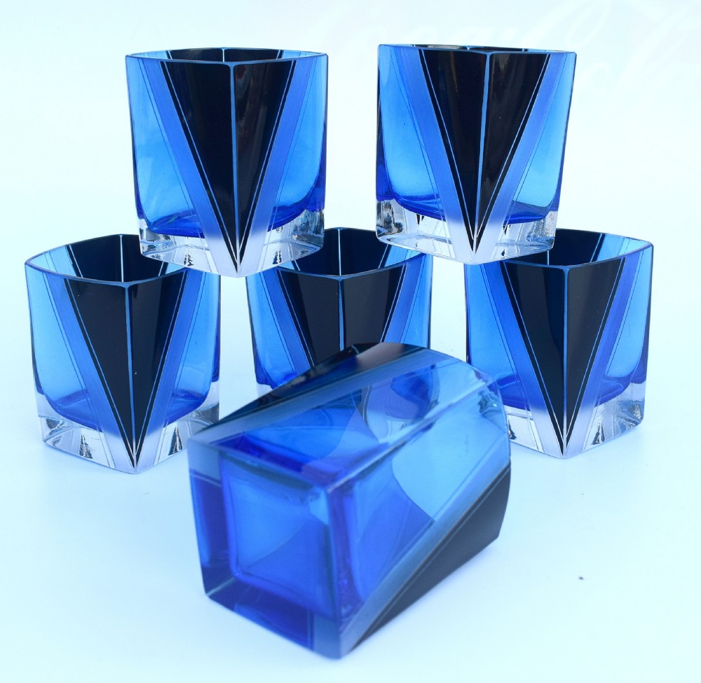 Art Deco Blue Glass Whisky Decanter Set, c1930 View VII