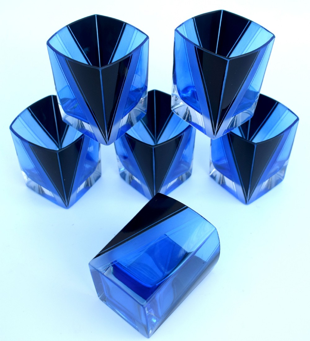 Art Deco Blue Glass Whisky Decanter Set, c1930 View VIII