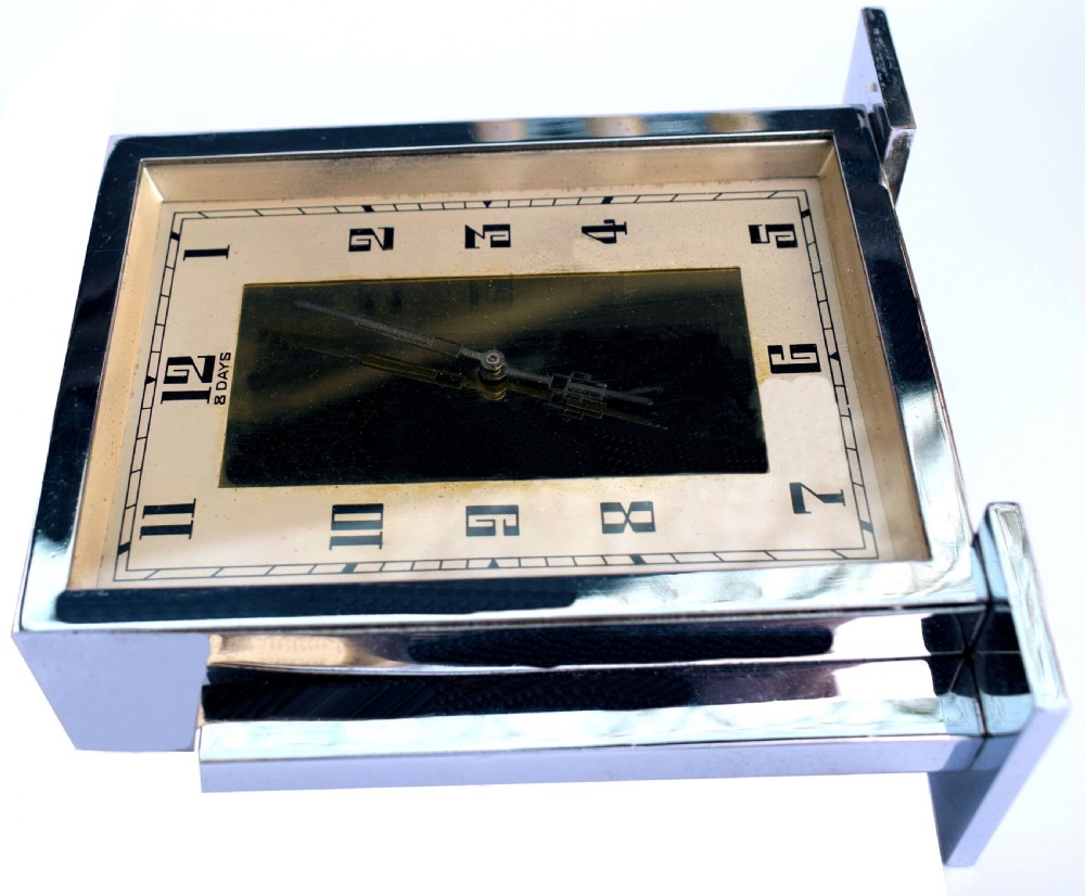 Art Deco Chrome English Mantle Clock, 8 Day, Circa 1930 View IX