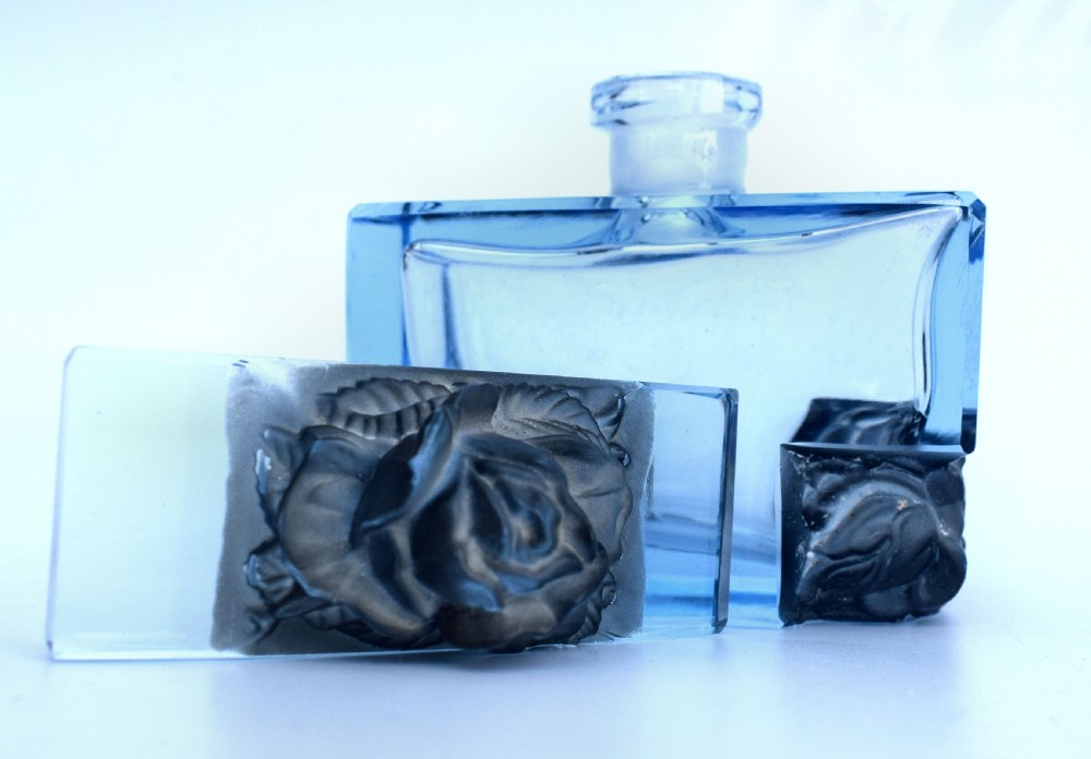 1930s Art Deco Blue Glass Czech Perfume Bottle View V