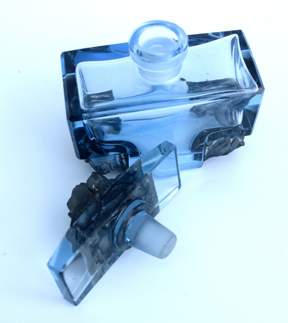 1930s Art Deco Blue Glass Czech Perfume Bottle View VI