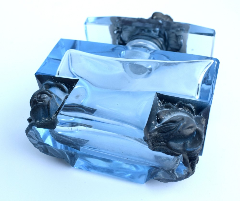 1930s Art Deco Blue Glass Czech Perfume Bottle View VII