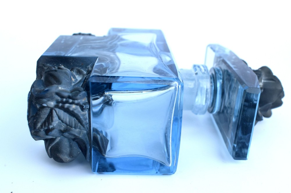 1930s Art Deco Blue Glass Czech Perfume Bottle View VIII