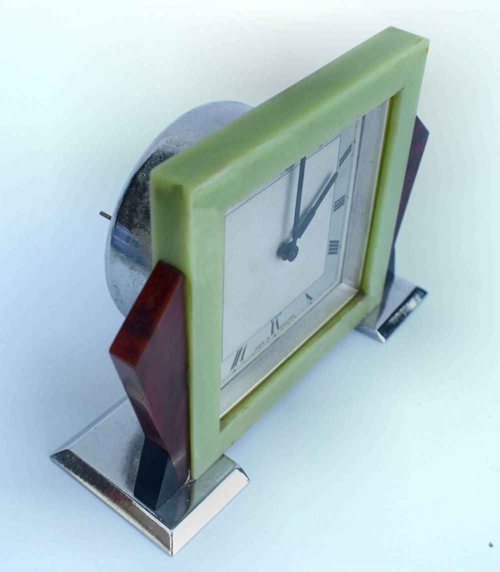 Art Deco English 8 Day Bakelite & Chrome Mantle Clock View III