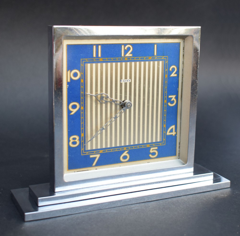 Art Deco 8 Day Chrome Desk Clock, Circa 1930 View III