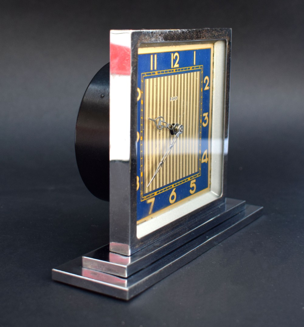 Art Deco 8 Day Chrome Desk Clock, Circa 1930 View IV