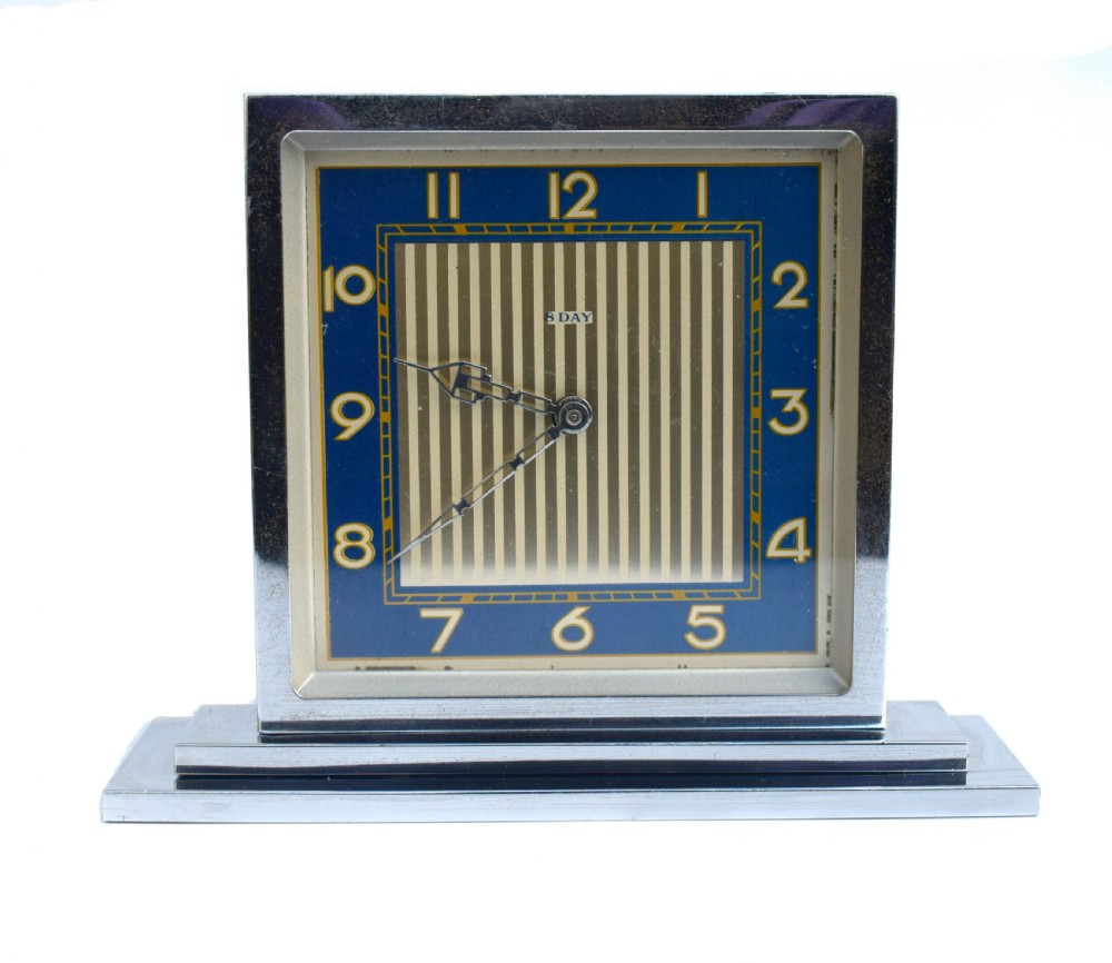 Art Deco 8 Day Chrome Desk Clock, Circa 1930 View V