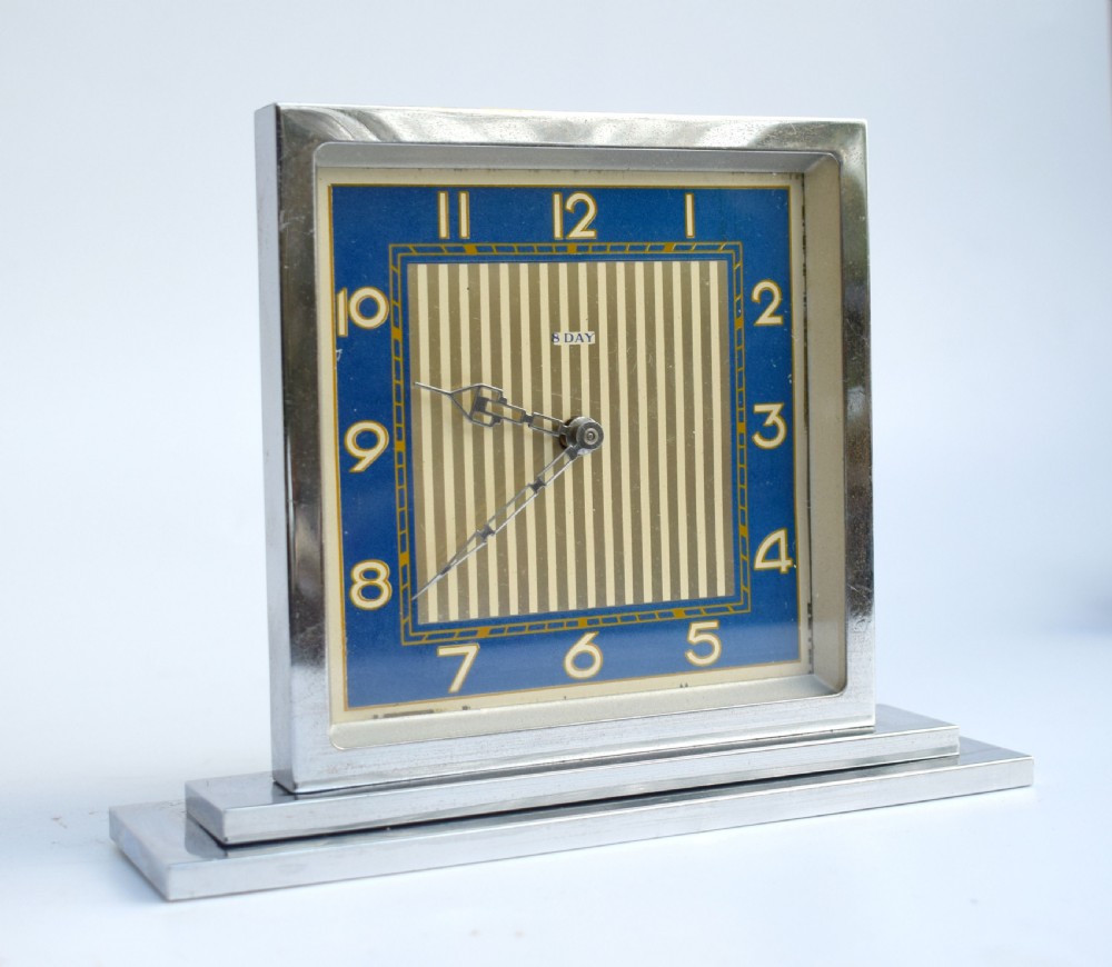 Art Deco 8 Day Chrome Desk Clock, Circa 1930 View VI