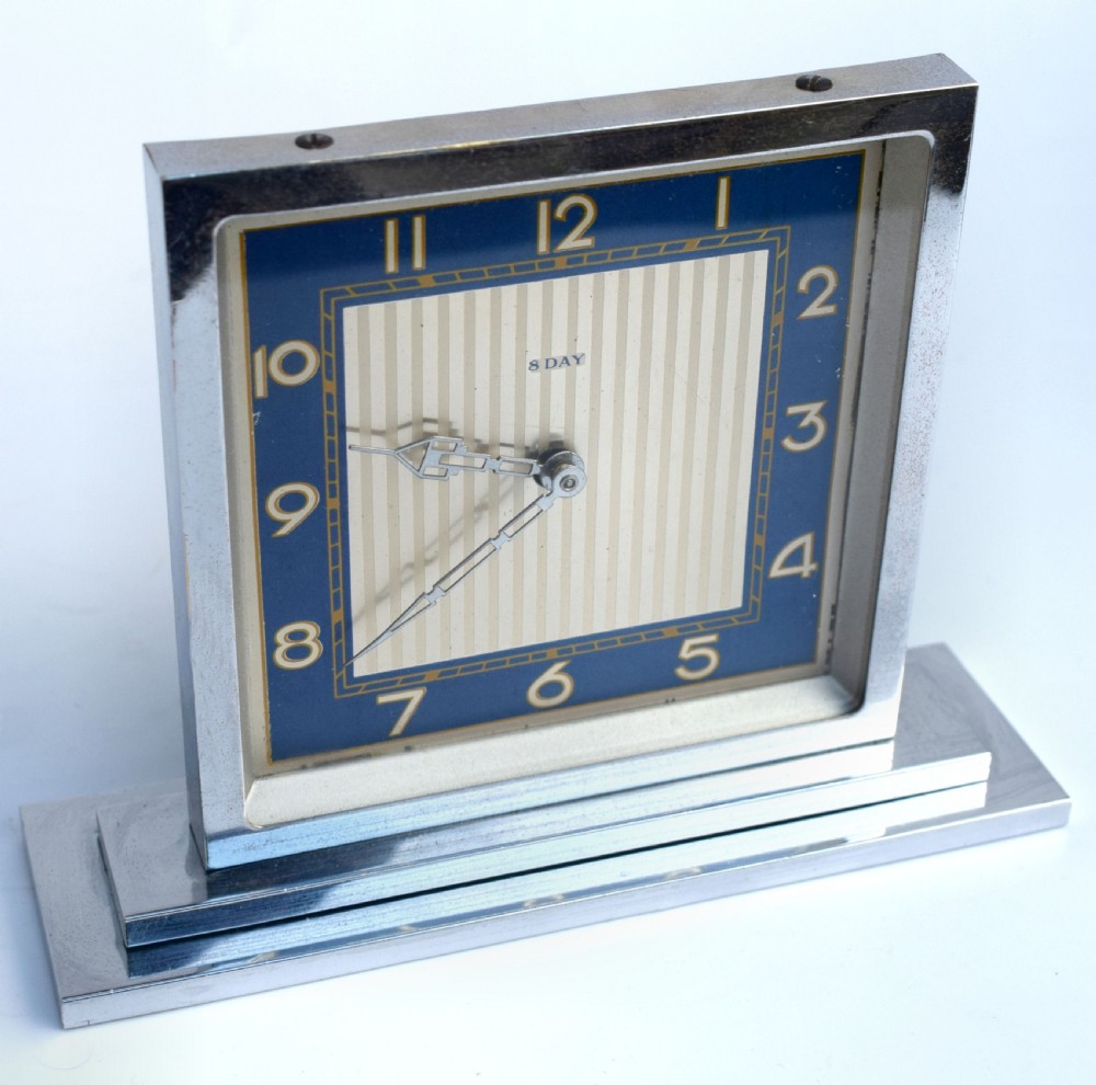 Art Deco 8 Day Chrome Desk Clock, Circa 1930 View VII