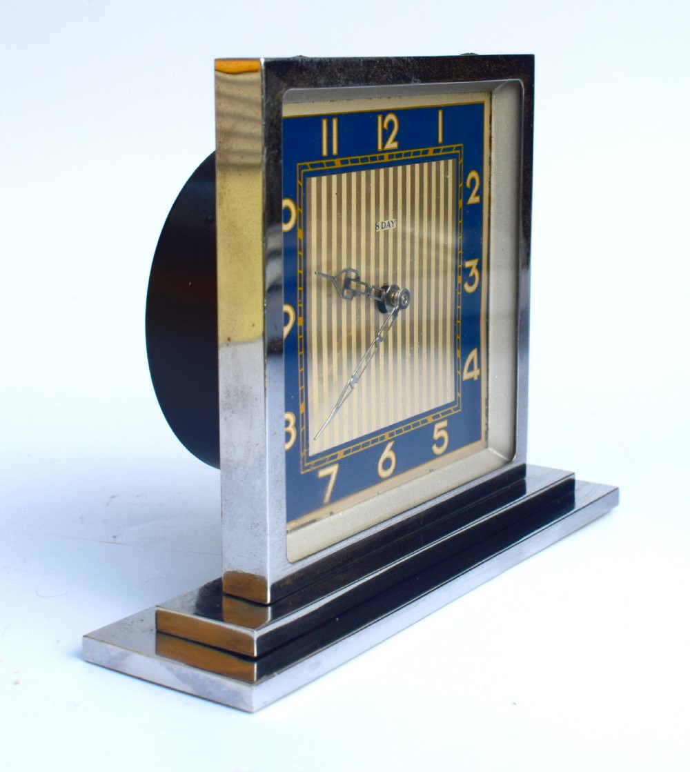 Art Deco 8 Day Chrome Desk Clock, Circa 1930 View VIII