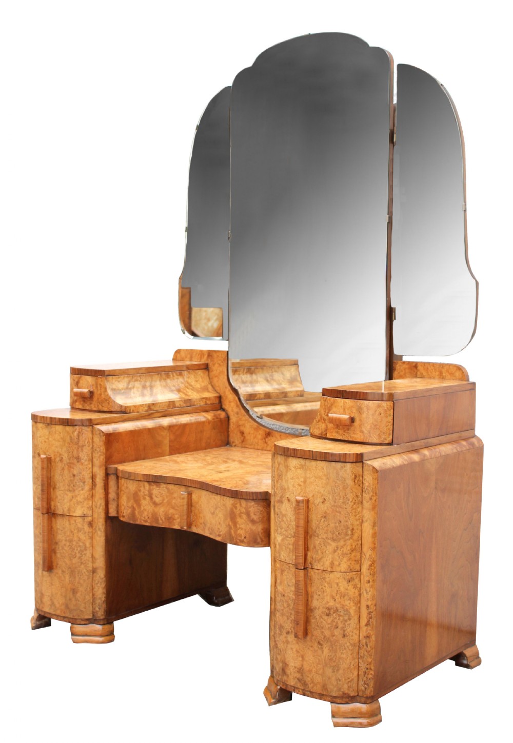 Art Deco Walnut Triple Mirror Dressing Table, c1930