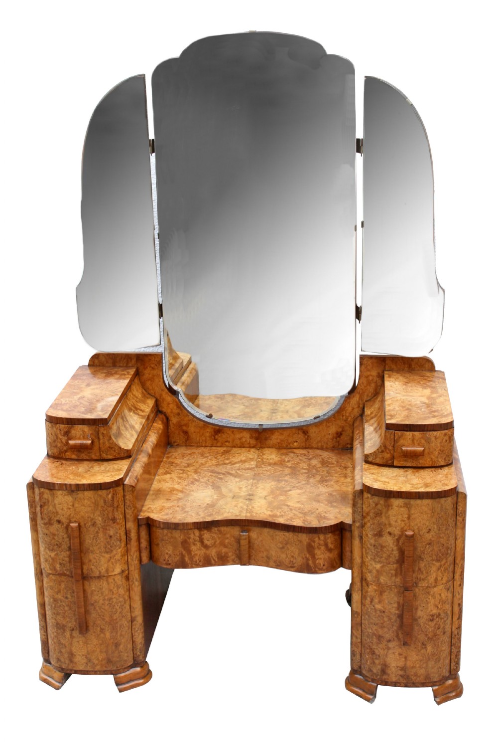 Art Deco Walnut Triple Mirror Dressing Table, c1930 View II